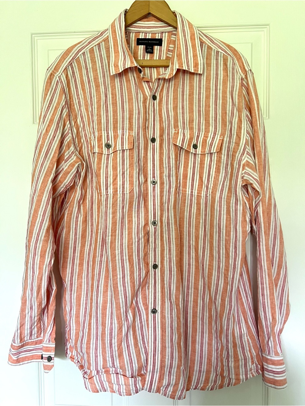 Banana Republic Orange and White Striped Linen Shirt- Men’s L